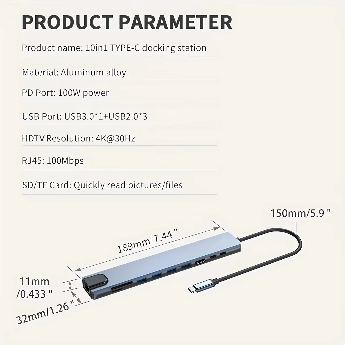 10 w 1 USB C HUB 4K30Hz Stacja dokująca typu C do HDTV kompatybilna z RJ45 Ethernet PD100W dla MacBook iPad Huawei Sumsang Phone