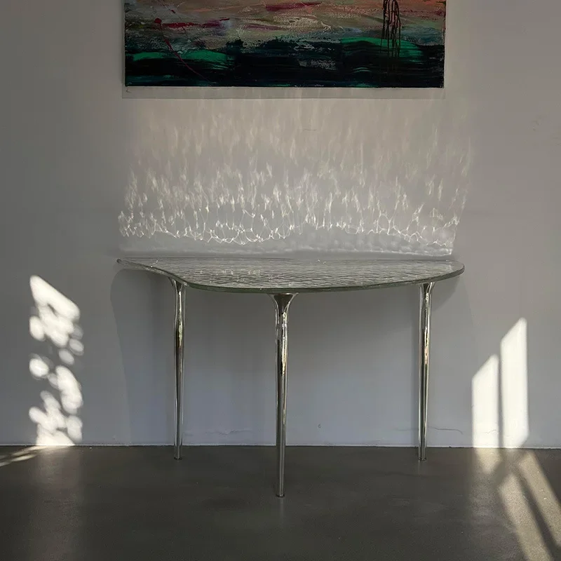 طاولة مدخل ذات ملمس زجاجي جديد وبسيط وحديث، مدخل ساق طاولة من الفولاذ المقاوم للصدأ بسيط ومتعدد الاستخدامات #4