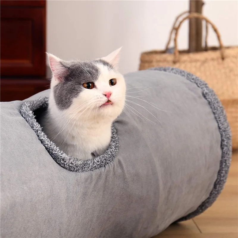 ABHU 2X складной туннель для домашних животных, игрушки для кошек, игровой туннель, прочный замшевый скрытый туннель для домашних животных с шариком, диаметр 12 дюймов