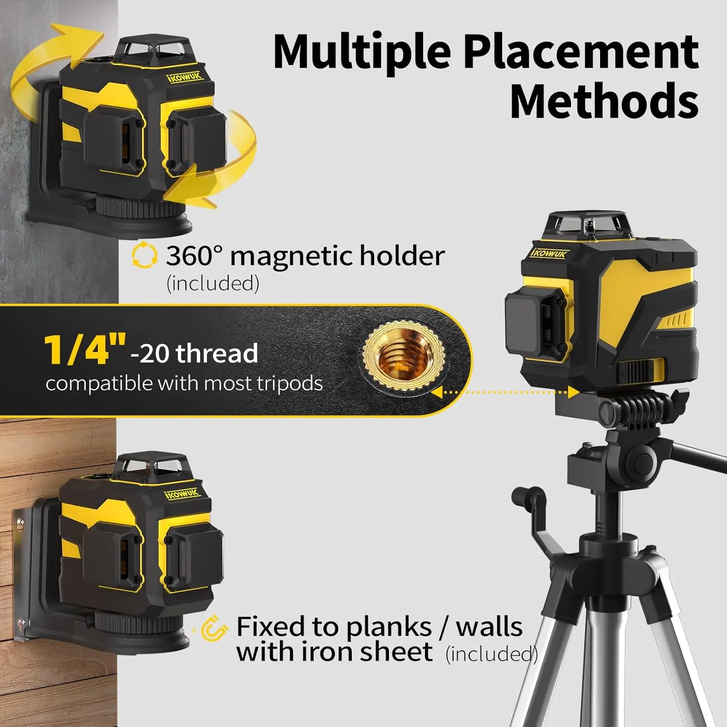 3x360° Cross Line Laser for Construction and Picture Hanging, 12 Green Lasers w/ Self-leveling, 3D Vertical & Horizontal Line