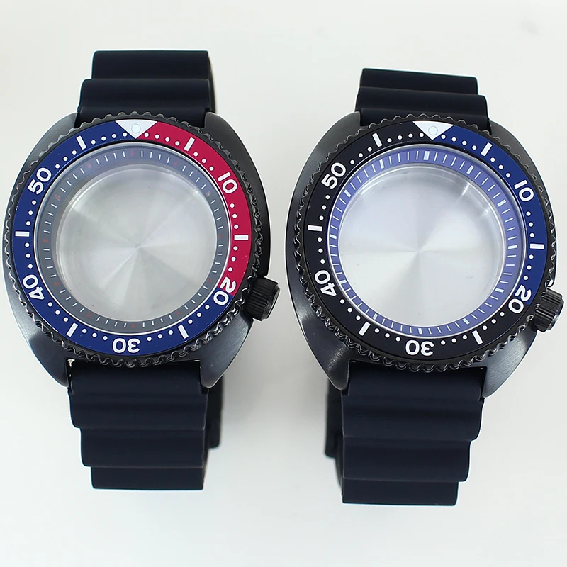 

Waterproof 45mm Watch Case Rubber Bracelet With chapter ring For Turtle Abalone NH35 NH36 NH38 NH34 Movement Sapphire 28.5mmDial