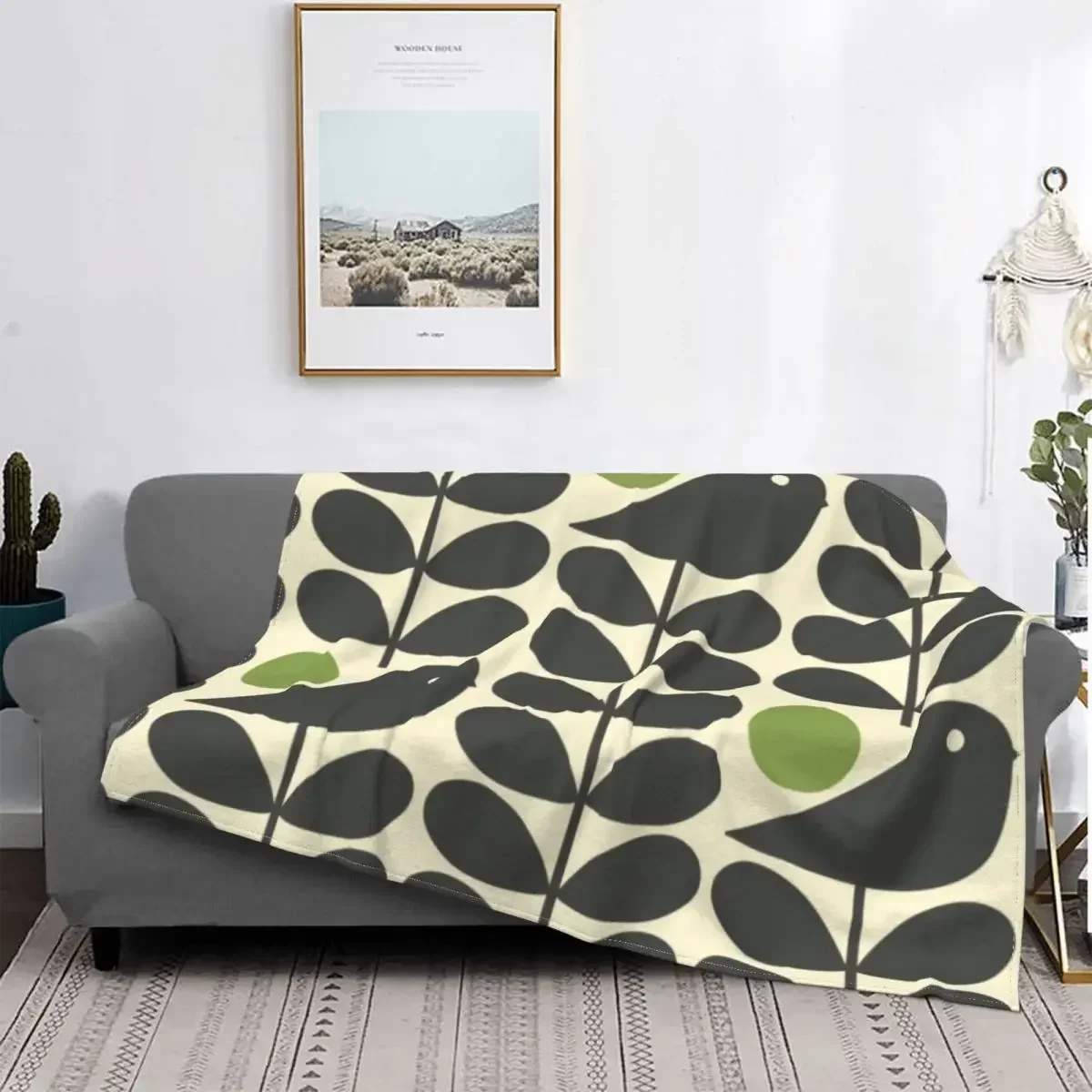 Orla Kiely Flowers Blankets Warm Flannel Mid Century Modern Multi Stem Throw Blanket for Home Bedroom Sofa