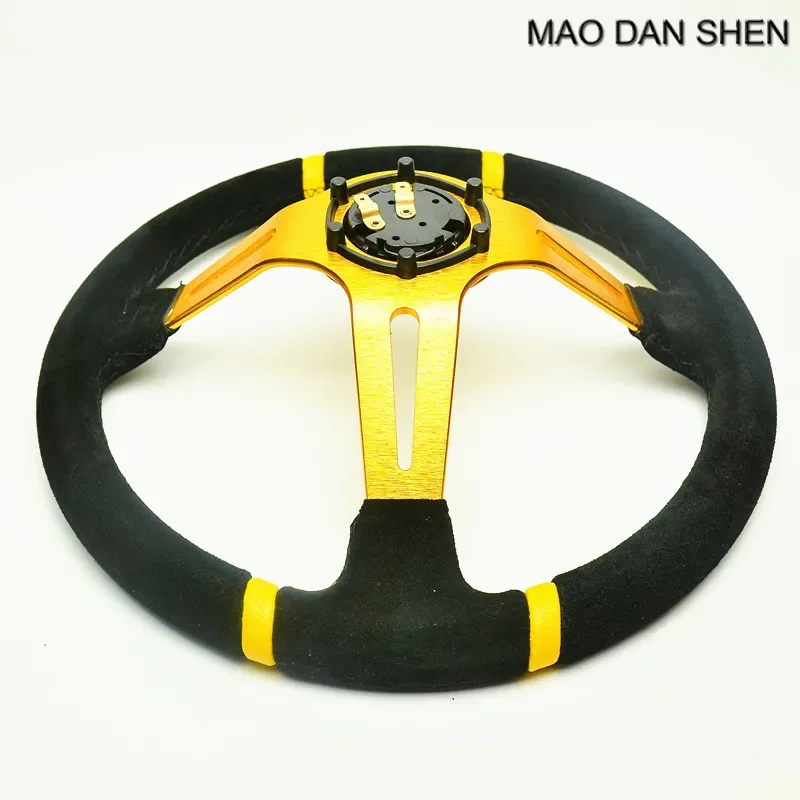 Auto styling Volante Style 14inch 350mm Deep Dish Steering Wheel Suede Leather Universal Gold / Red / Blue / Black