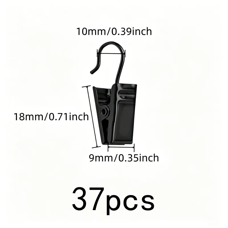 37 pcs Silver Open-End Design Open Curtain Hooks, great for Photo Hanging Display, Easy Slide On Rod, Photo Hanging Display
