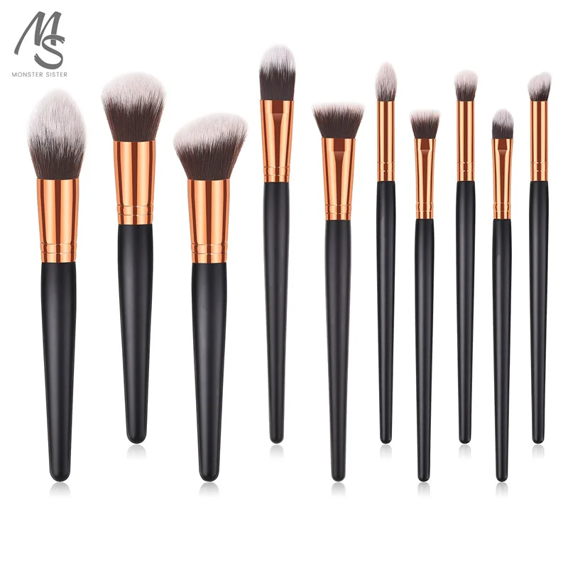 

10pcs Portable Classic 3 Large and 7 Small Makeup Brush Set Black Friday Black Gold Best Makeup Brushes