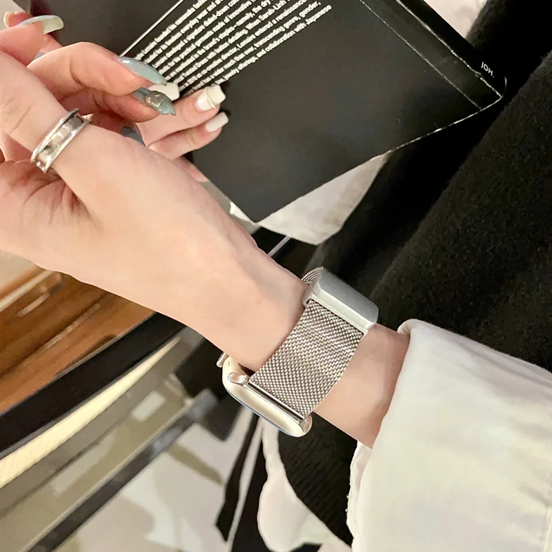 42 مللي متر 38 مللي متر 40 مللي متر Milanese سوار حزام ل iWatch سلسلة الترا 8 7 SE 6 5 المغناطيسي حلقة ل سوار أبل 44 مللي متر 45 مللي متر 49 مللي متر 41 مللي متر