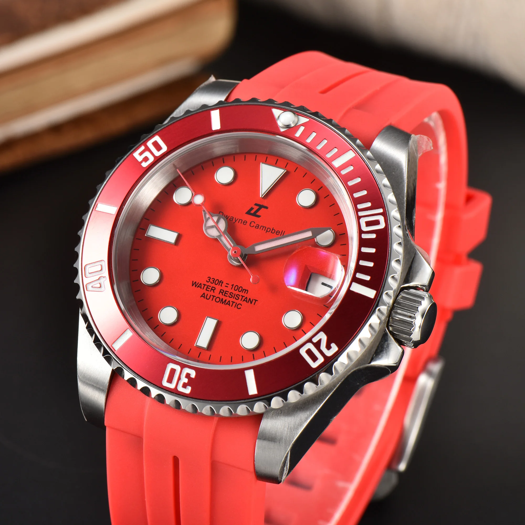 Reloj mecánico de 40,5 mm con movimiento NH35, con cristal de zafiro resistente al agua y correa de acero inoxidable/cauda.