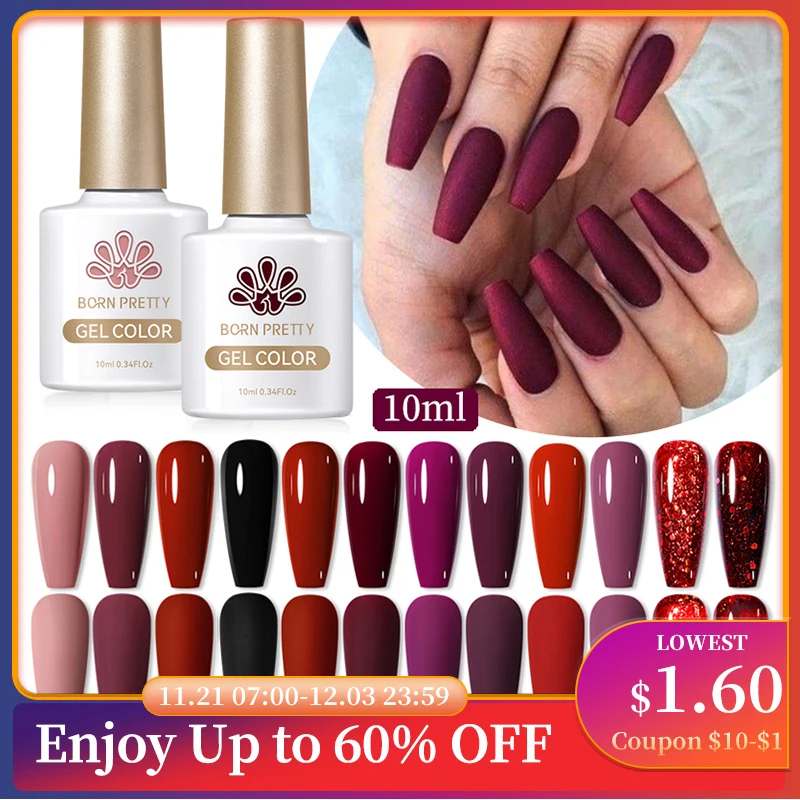 BORN PRETTY-esmalte en Gel para uñas, barniz semipermanente para manicura artística, color rojo mate, 130 colores, 10ml