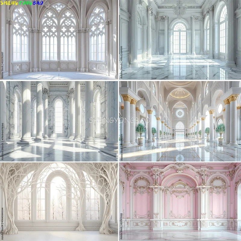 

Luxurious Spacious Room Baroque Arches Columns Backdrops Rococo Doorway Intricate Carvings Wedding Photo Background LK-02