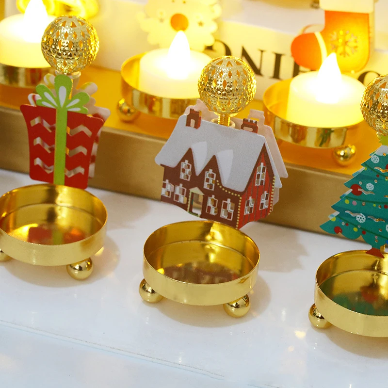 10pcs Christmas Santa Lamp LED Candle Holder Golden Candlestick Xmas Party Decor