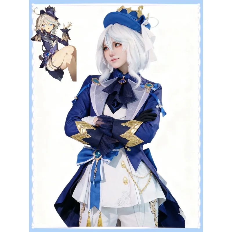 

Genshin Impact Furina Focalors Cosplay Costume Black White Full Set With Hat For Women Halloween Masquerade Party Outfit