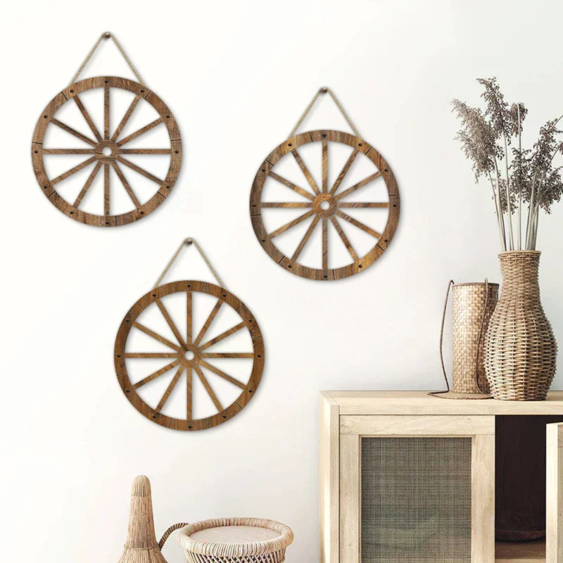 Rodas Decorativas de Madeira para Carruagens, Rodas de Carroça Estilo Antigo Ocidental, Decoração Rústica Vintage para Pendurar na Parede