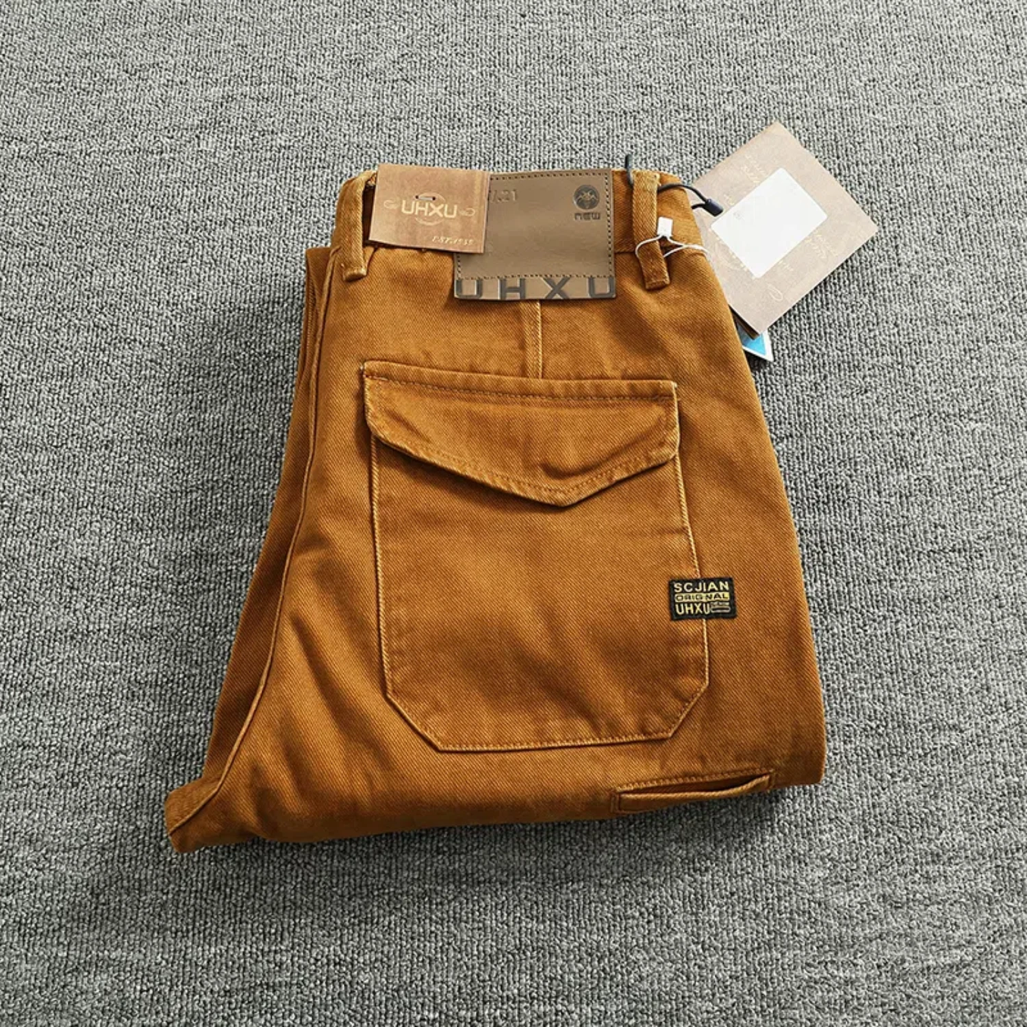 Retro Heavy Simple Cargo Pants Men's Loose Straight Leg Casual Pants Pure Cotton Twill Woven 3D Vertical Cut Cone Pants