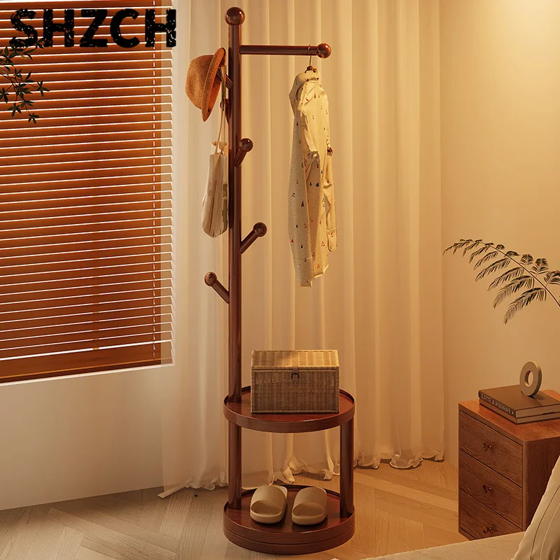 Solid Wood Coat Rack Living Room Floor-to-ceiling Household Rack Indoor Multi-functional Bedroom Bedside Clothes Rack