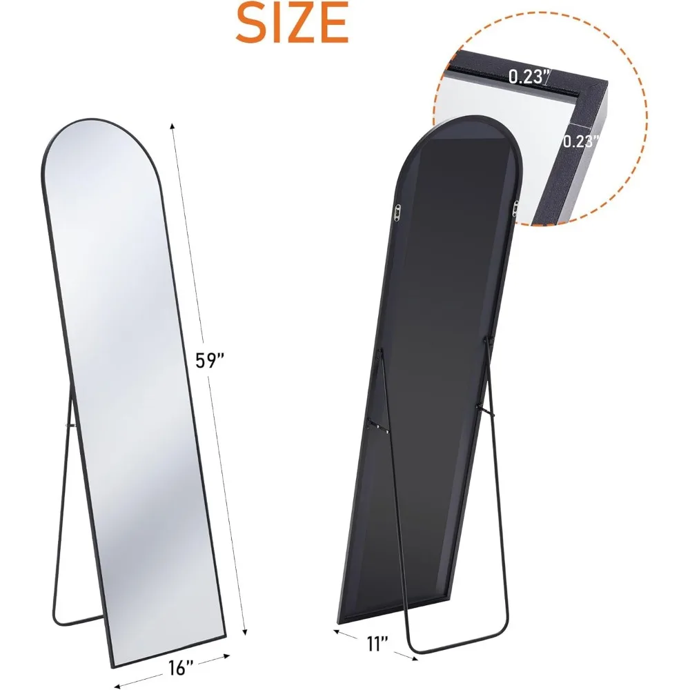 Full Body Floor Standing Mirror, Arch Wall Mirror com suporte, Alumínio Liga Fina Frame, 59x16 in