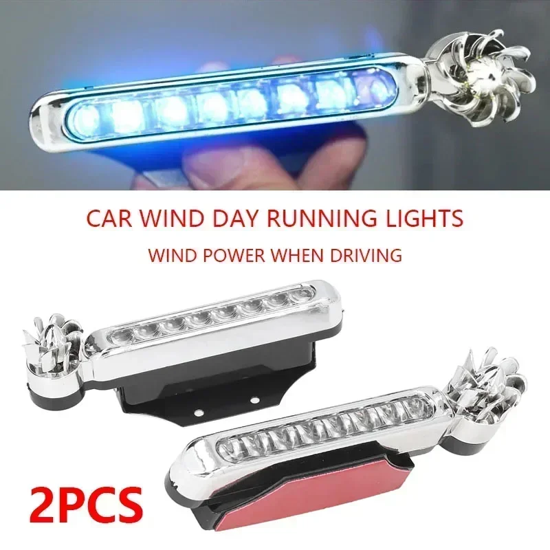 1/2pcs Car Daytime Running Lights LED Floodlights Wind Powered Car Lights with Rotating Fan Running Lights Decorative Lamp Front