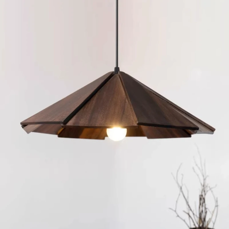 

Black Walnut Solid Wood Dining Room Pendant Light Bedroom Homestay Bar Counter Cafe Japanese Designer Wabi Sabi Zen Hanging Lamp