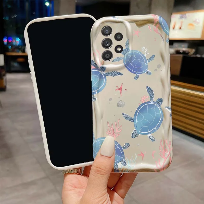 เคสโทรศัพท์ลายการ์ตูนเต่าทะเลสำหรับ Samsung S25 S24 S23 S22 S21 S20 A04 A05s A05 A06 Ultra Plus FE 5G ลายคลื่นน้ำมัน