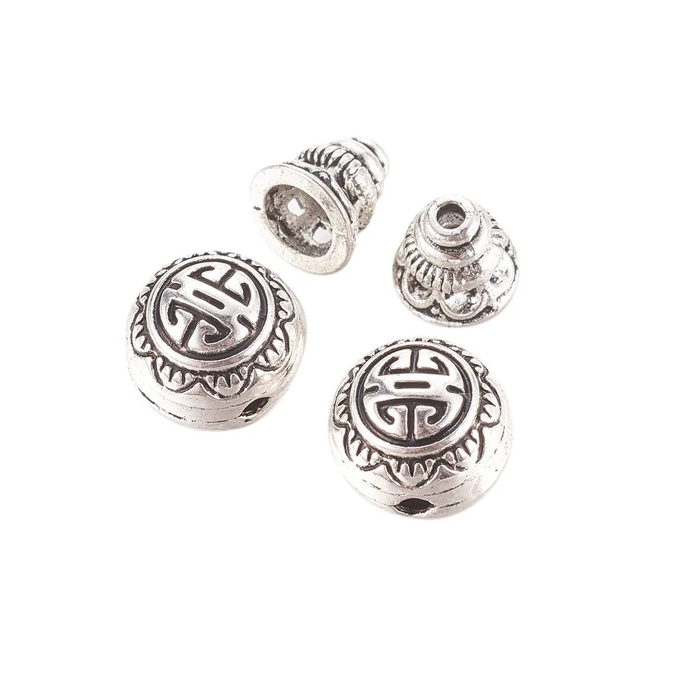 2 Set Guru Beads T-Drilled 3-Hole Round Buddhist Prayer Beads Antique Silver Color for Buddha Jewelry Bracelet Making DIY 10mm