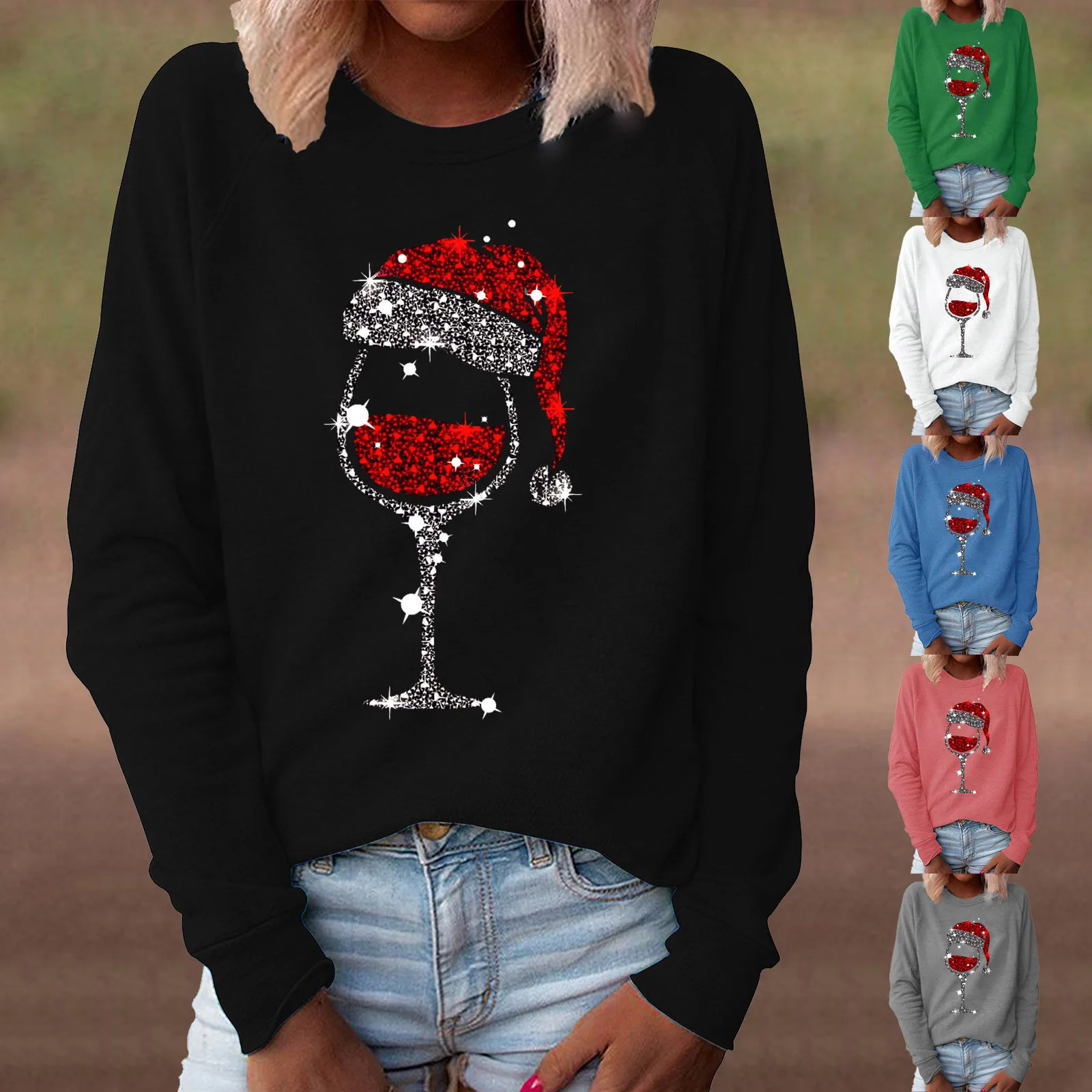 

Merry Christmas Sweatshirt 2023 Women's O Blouse Casual Christmas Sleeve Neck Top Sweater Print Santa Xmas New Year Clothing