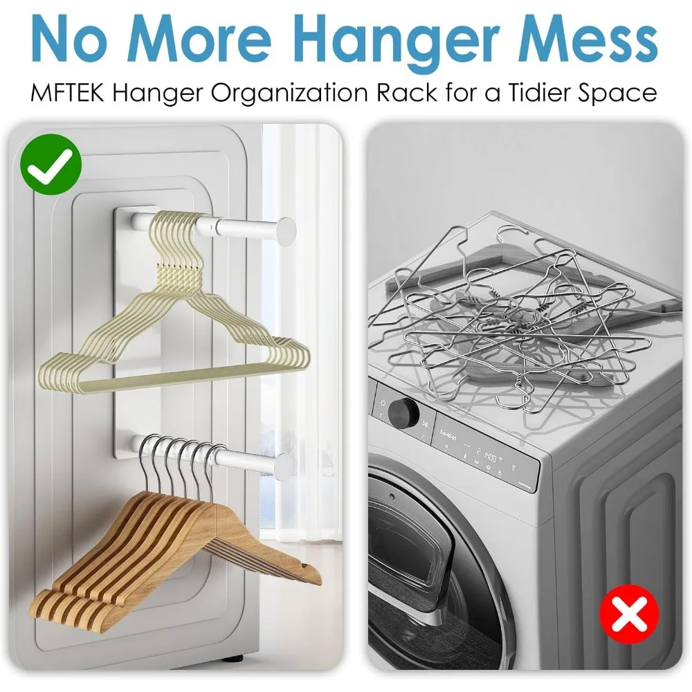 MFTEK ハンガーオーガナイザー スタッカー、磁気ハンガーホルダー、洗濯機クローゼットランドリールーム用伸縮式ハンガー収納ラック O