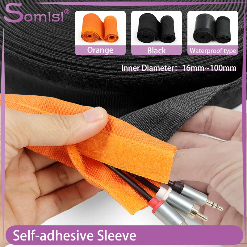 Reusable Self-adhesive PET Cable Sleeve 16mm - 100mm PVC Waterproof Velcro Harness Sheath Management Line Wrap Protect Organizer