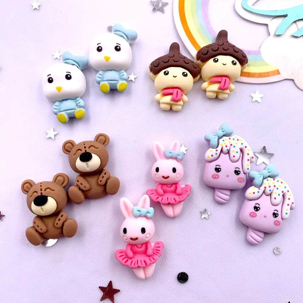 10 szt. Żywiczna Kawaii kaczka królik Popsicle Bear Flatback kaboszon kamienne figurki dekoracja domu kokarda DIY świąteczne do scrapbookingu