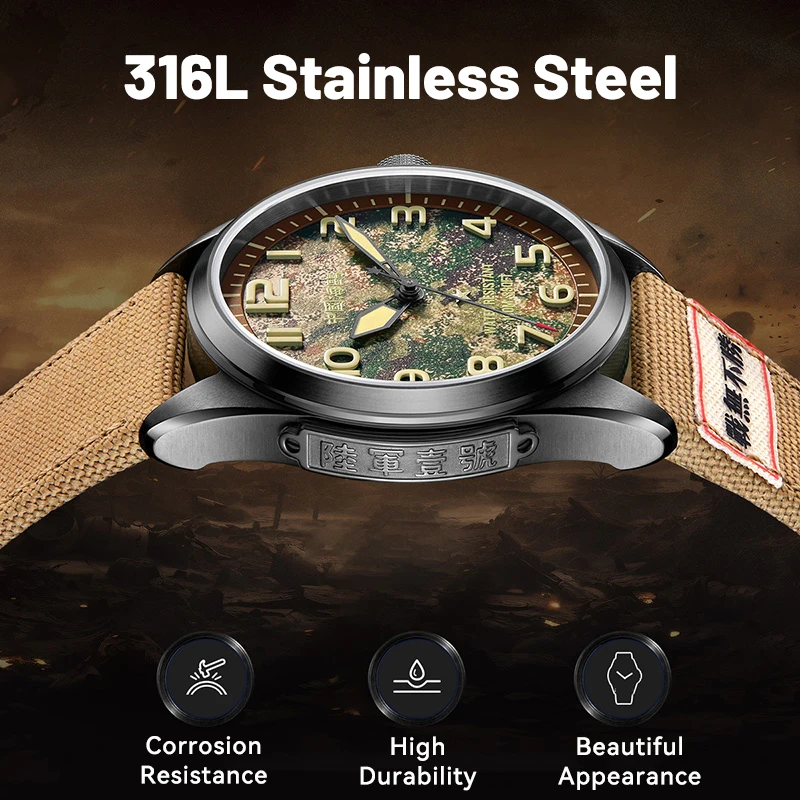 Seagull Outdoor Automatic Mechanical Male Wristwatch Luminous Display Men Clock Sports Military Men Watch Camouflage Watch 1072