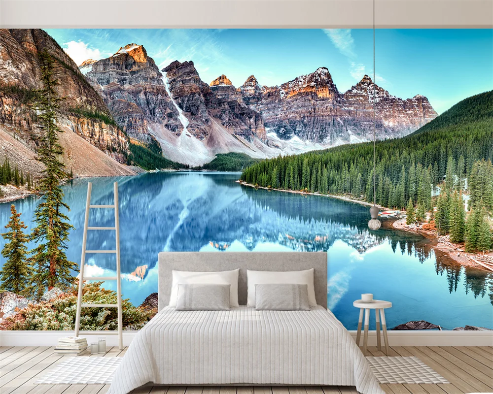 

beibehang Custom modern new Nordic minimalist forest lake scenery papel de parede TV bedroom living room background wallpaper