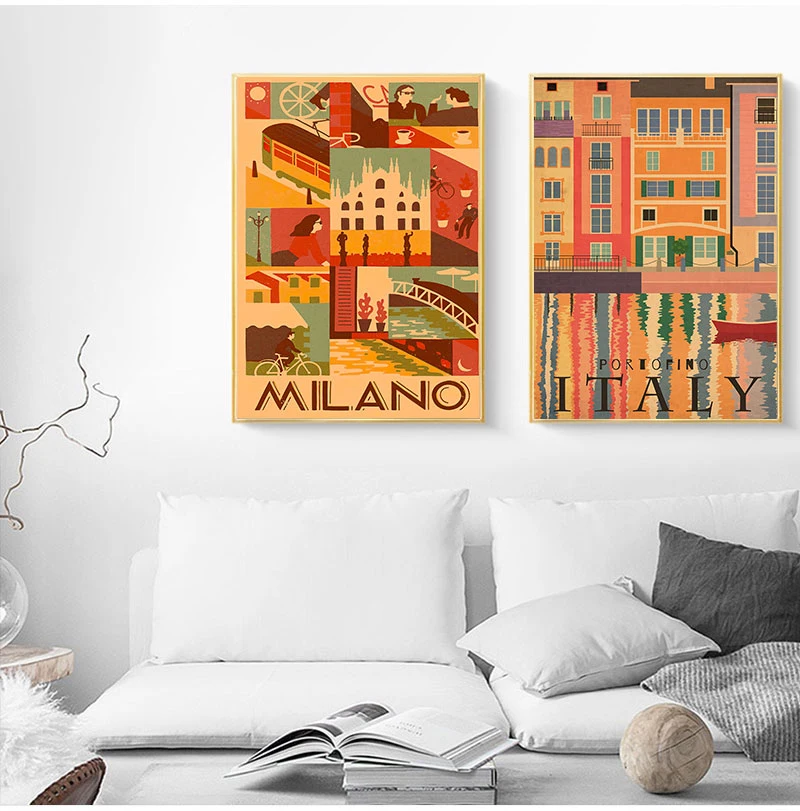 Retro Travel to Italy Roma Canvas Painting Vintage Wall Pictures Kraft Posters Coated Wall Stickers Home Decoration Gift