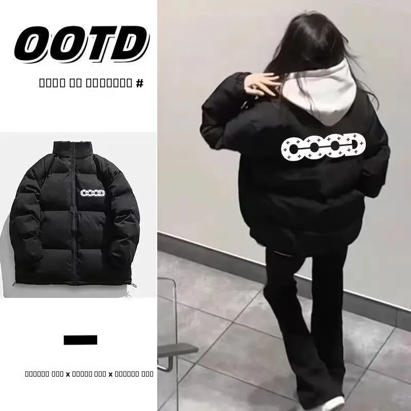 العصرية رسالة جيدة حجر الراين المطبوعة الوقوف الياقة أسفل Jaet فضفاض الأزواج ملابس خارجية للرجال والنساء الشتاء كسول Sle