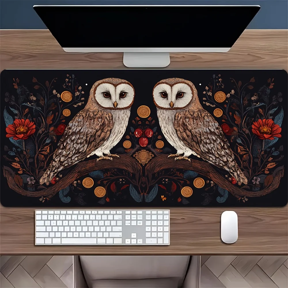 

Large owl-patterned mouse pad with anti-slip rubber base, office and home computer desktop accessories