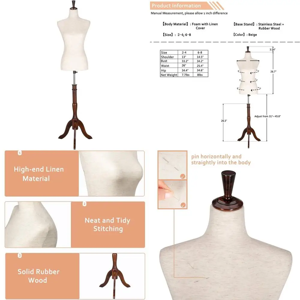 

Регулируемая подставка-манекен для сухой демонстрации, белая, размер 6-8
