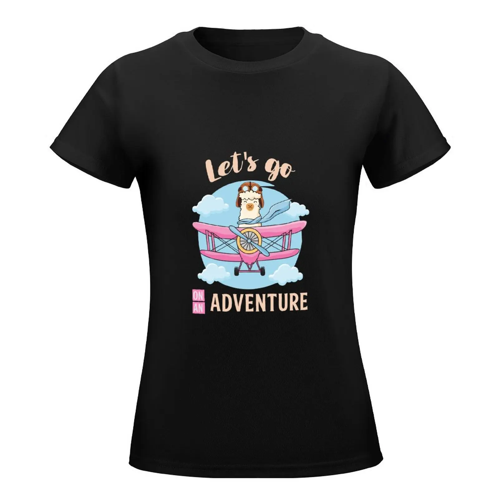 Cute Llama Let's Go On An Adventure T-Shirt blacks animal print summer top cute clothes t-shirts for Women graphic tees