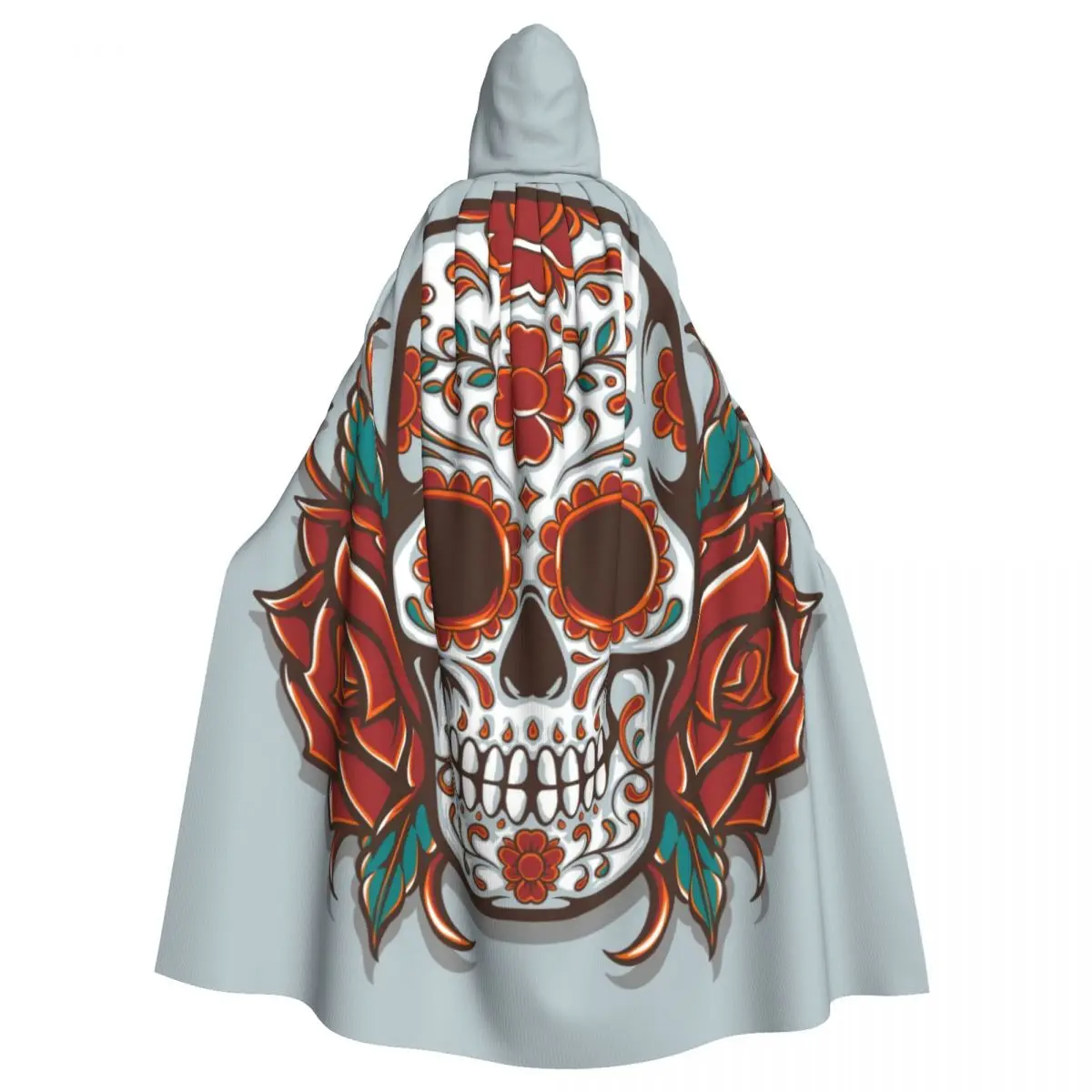 Cosplay Medieval Costumes Sugar Skull With Roses Hooded Cloak Capes Long Robes Jackets Coat Carnival