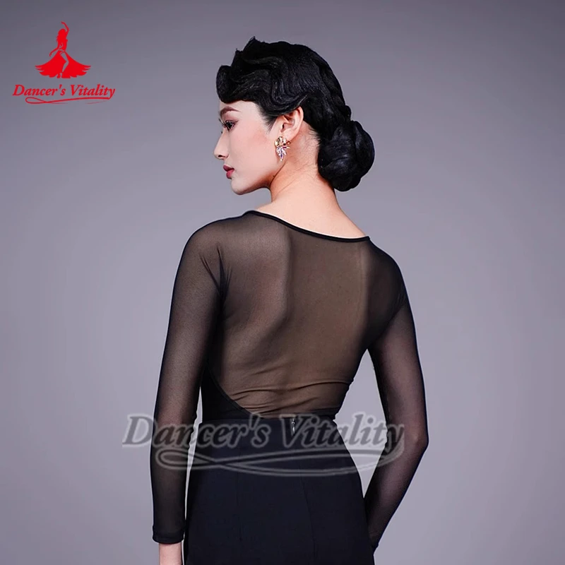 เสื้อซับในตาข่ายสำหรับผู้หญิง ชุดฝึกซ้อมเต้นลาตินบอลรูม รุมบ้า วอลซ์ ฟ็อกซ์ทร็อต ชุดออกกำลังกายมืออาชีพ