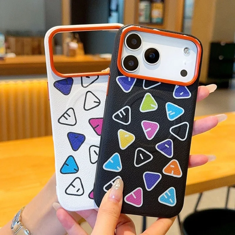

Colorful Pattern Leather Phone Case for iPhone 15 16 Plus 17 Pro Max with Support Wireless Charging