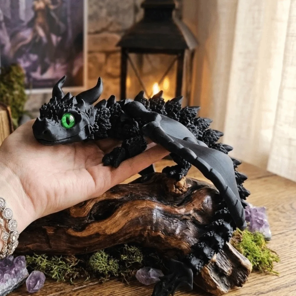 3D Printed Articulated Dragon Multi-Joint Double Horn Dragon Figurine Multi-Color Random Eye Colors Winged Dragon Model