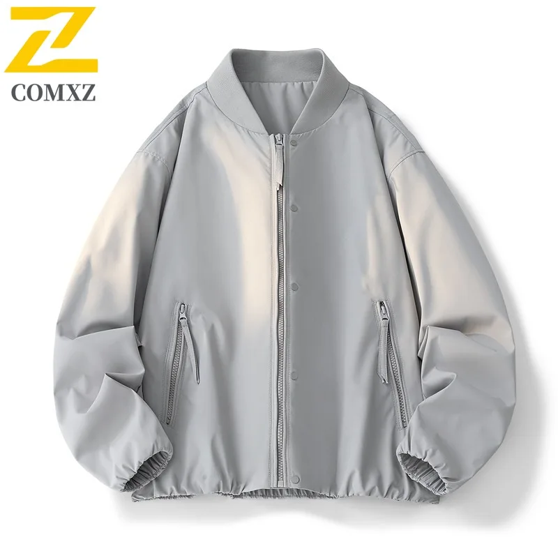

COMXZ Vintage Mens Jacket Baseball Collar Streetwear Wear Resistant Motorcycle Jacket Zippered Pocket Lightweight Windbreaker