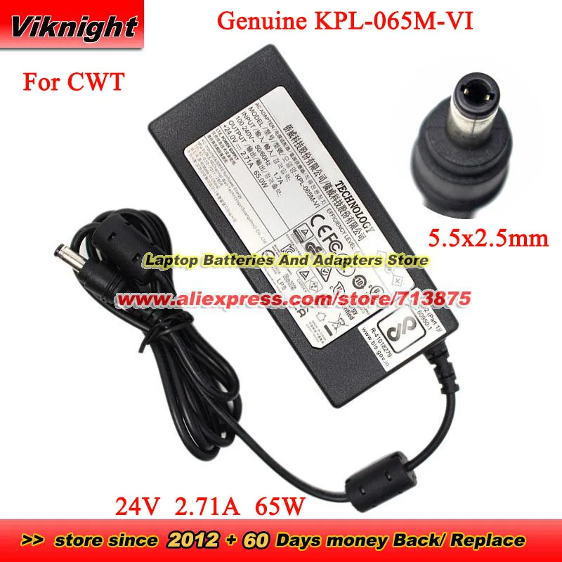 

Genuine for CWT KPL-065M-VI AC Adapter 24V 2.71A 65W Power Supply KPL-065M-VL Monitor Evolis Primacy with 5.5 x 2.5mm tip