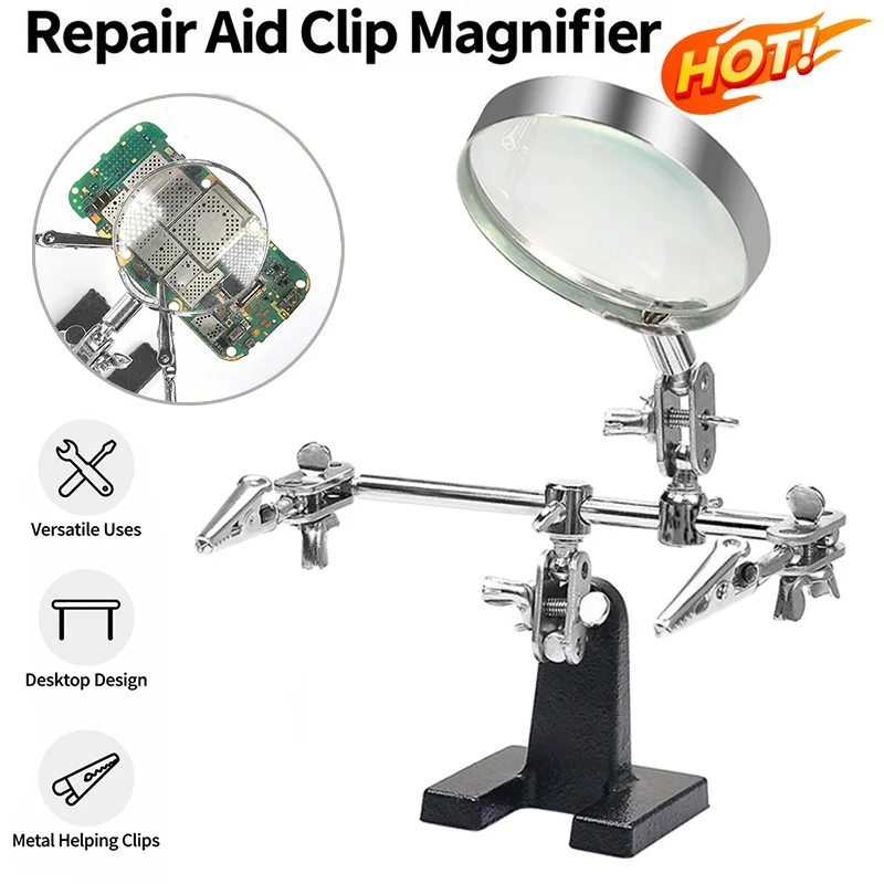Helping Third Hand Tool Soldering Stand with 5X Welding Magnifying Glass 2 Alligator Clips 360 Degree Rotating Adju Repair Tools