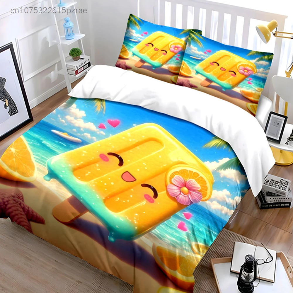 Summer Beach Popsicle Set Multiple Sizes kid's And adults' Bedroom Exquisite 3PC Bedding set, Gift