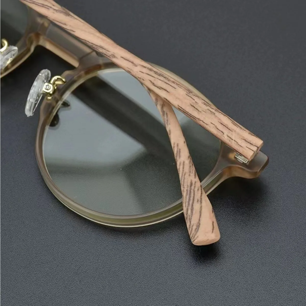 2026 New Arrival Old Money Style Round Glasses Men Transparent Frame Wood Leg Double Beam Decorative Eyeglasses Women Fashion Ac