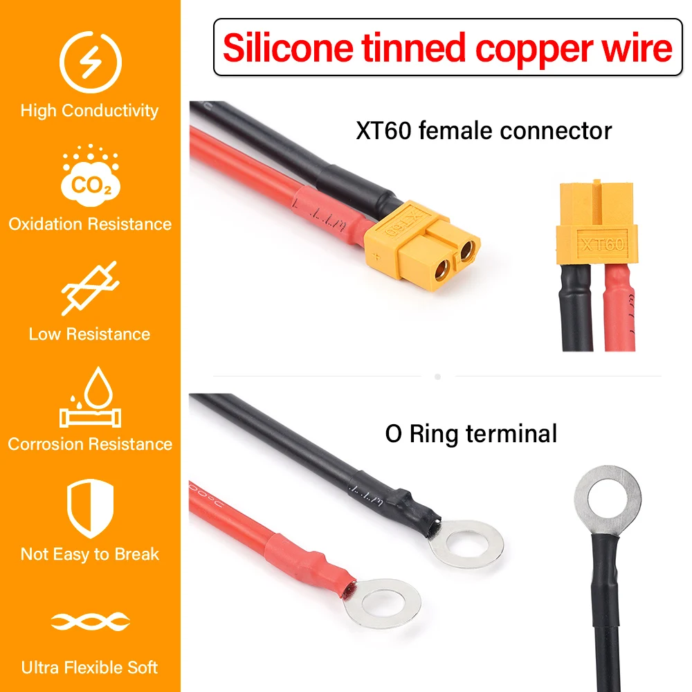 XT60 Female Plug to M8 O Ring Eyelet Terminal Plug Connector Cable 10AWG 50cm High Quality Silicone Wire for Car Battery Power