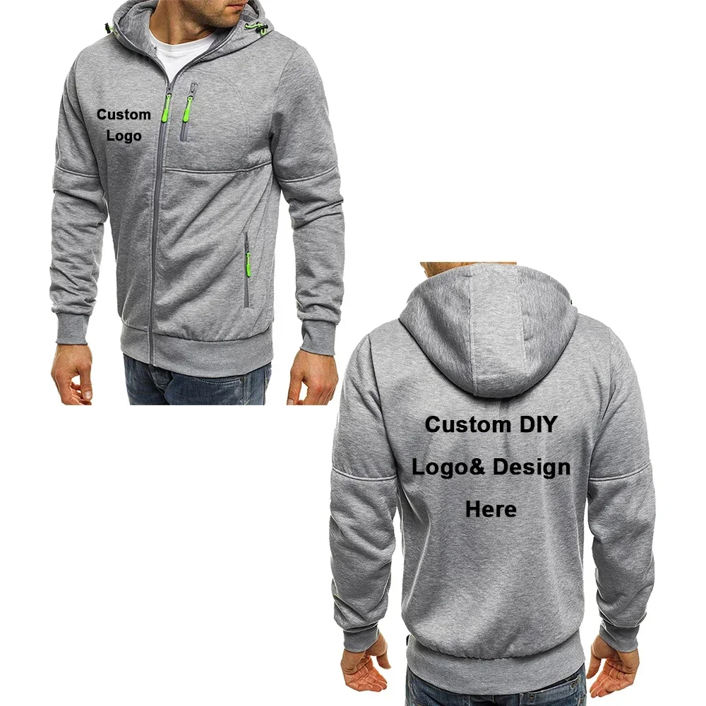 Giacca da uomo con cerniera con cappuccio e tasche, testo immagine logo personalizzato, streetwear sportivo casual, maglione cardigan in lana da uomo, moda