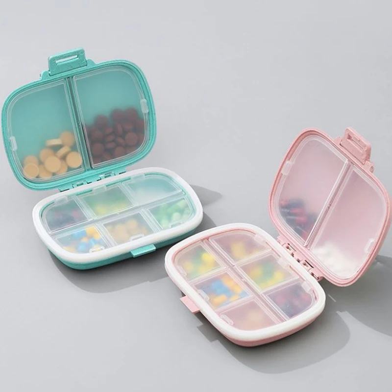 Portable 8-Compartment Sealed Medicine Box Moisture-Proof One Week Pill Box Packaging And Storage Wheat Medicine Box