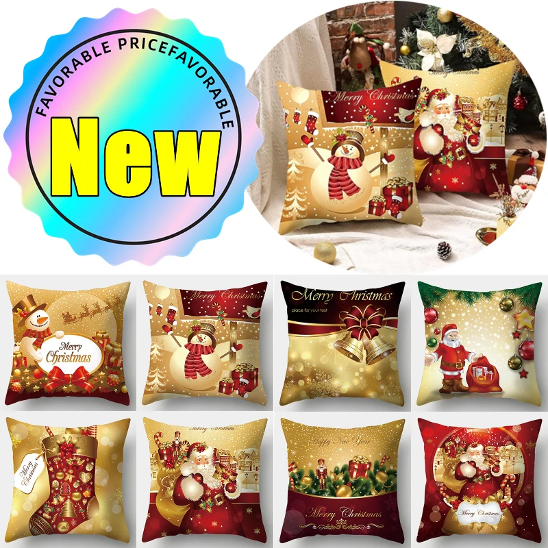 New Merry Christmas Cushion Cover Ornaments Christmas Pillowcase Decorative Navidad Snowman Santa Xmas Cushion Pillow Cases Gift