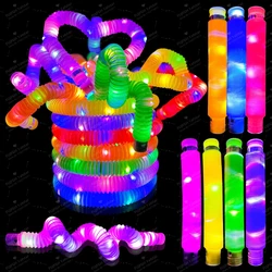 6/12Pcs Pop Tubes Lighted LED Pull Stretch Tube for Adult Kids Stress Relieve Toy Plastic Bellows Pull Stretch Tube Squeeze Toys