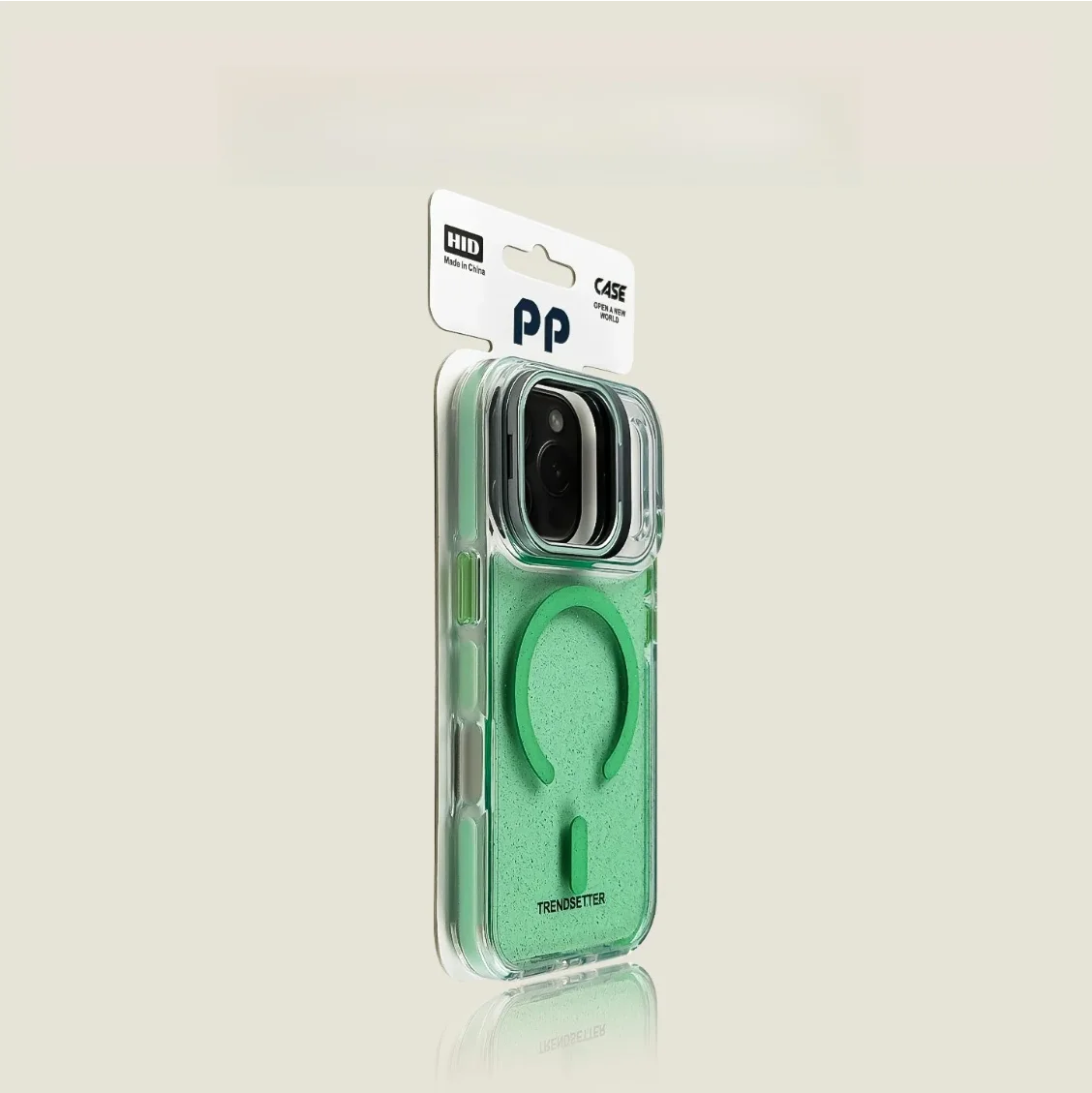 

Clear Matcha Green Glitter Phone Cover with Reinforced Lens Stand for iPhone 17 Pro Max / 16 / 15 Series