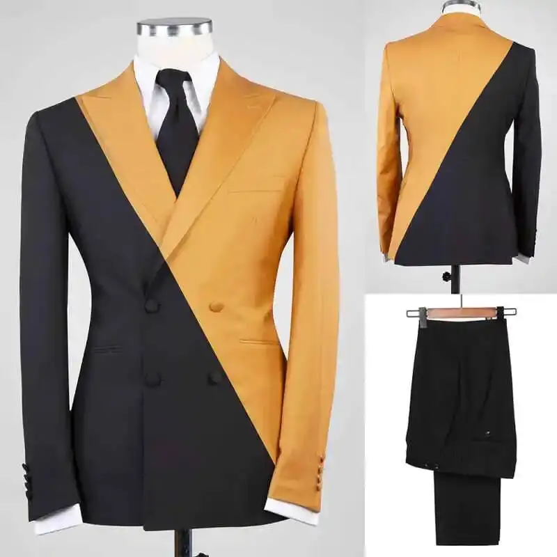 2 Pieces Suits Contrast Color Mens Wedding Tuxedos Double Breasted Groom Wear Party Birthday Blazer Black Pants Customized